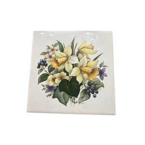 Rare VTG St Martin Email de Limoges trivet hot plate Bouquet Flower Floral